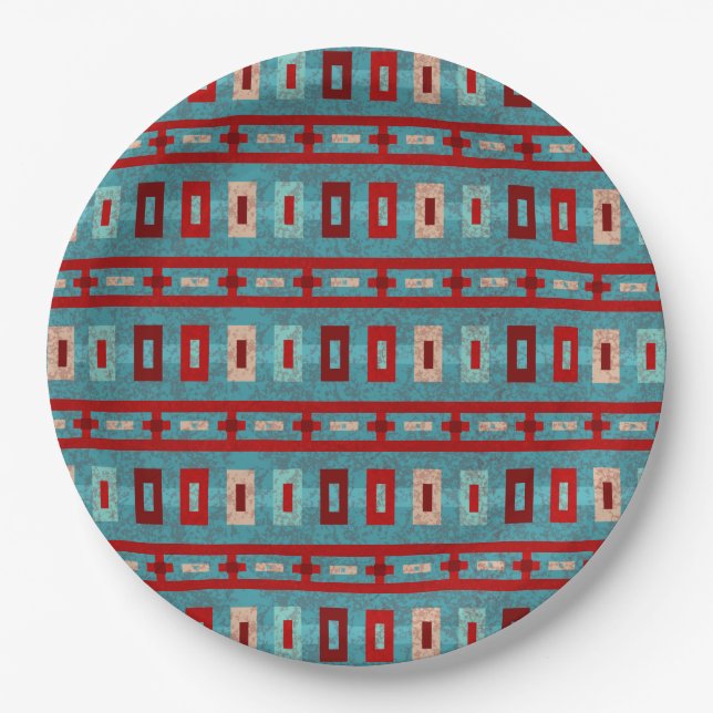 Southwest Mesas Turquoise & Red Geometric Design Paper Plate (Front)