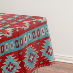 Southwest Mesas Turquoise & Red Large Tablecloth