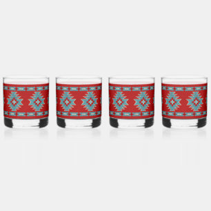Southwest Mesas Turquoise & Red Set Whiskey Glass
