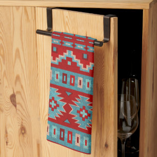 Southwest Mesas Turquoise & Red Tea Towel