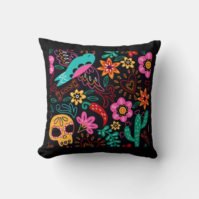 Southwest, Mexican Peppers, Day of the dead Cushion (Front)