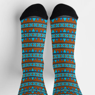 Southwest Mountain Peak Geometric Stripe Turquoise Socks