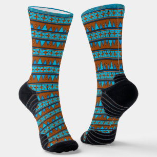 Southwest Mountain Peak Geometric Stripe Turquoise Socks