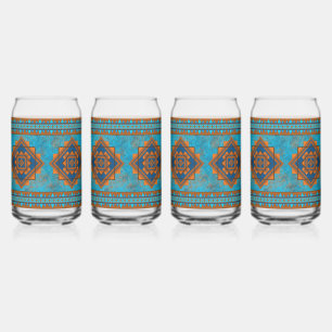 Southwest Mountain Peaks Turquoise Geometric Can Glass