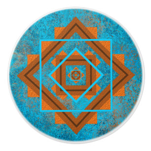 Southwest Mountain Peaks Turquoise Geometric Ceramic Knob