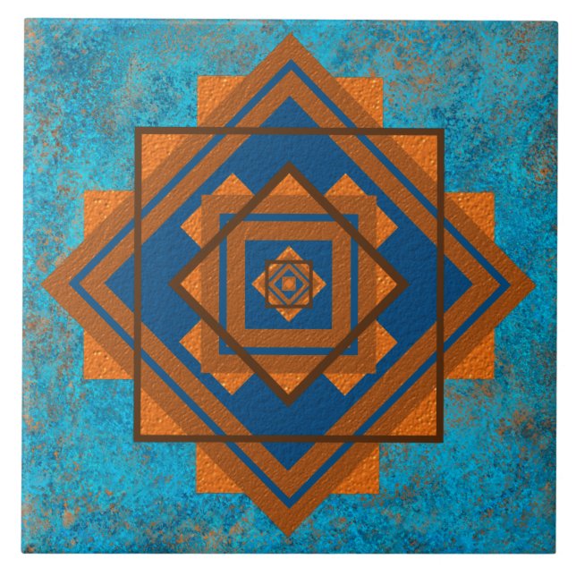 Southwest Mountain Peaks Turquoise Geometric  Ceramic Tile (Front)