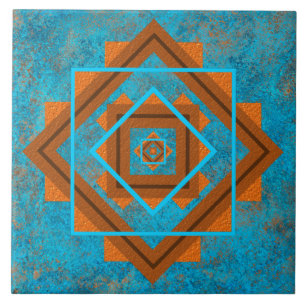 Southwest Mountain Peaks Turquoise Geometric Ceramic Tile