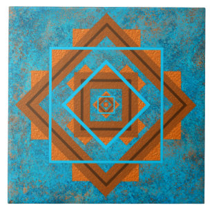 Southwest Mountain Peaks Turquoise Geometric Ceramic Tile