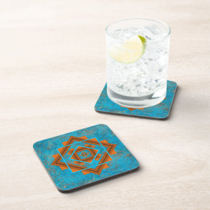 Southwest Mountain Peaks Turquoise Geometric Coaster