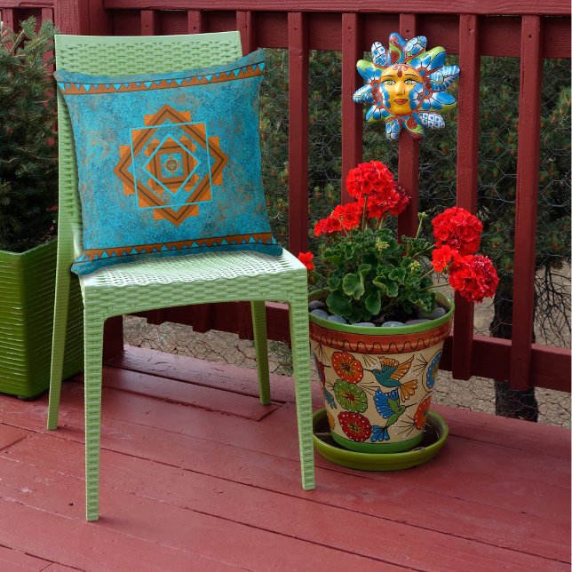 Southwest Mountain Peaks Turquoise Geometric Cushion (Creator Uploaded)