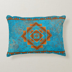 Southwest Mountain Peaks Turquoise Geometric Decorative Cushion