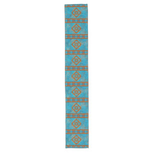 Southwest Mountain Peaks Turquoise Geometric Long Table Runner