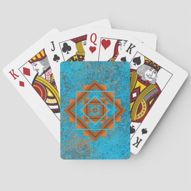 Southwest Mountain Peaks Turquoise Geometric Playing Cards (Back)