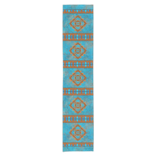 Southwest Mountain Peaks Turquoise Geometric Short Table Runner