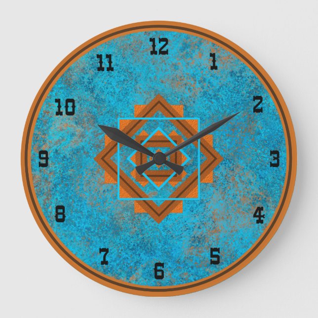 Southwest Mountain Peaks Turquoise Old West Large Clock (Front)