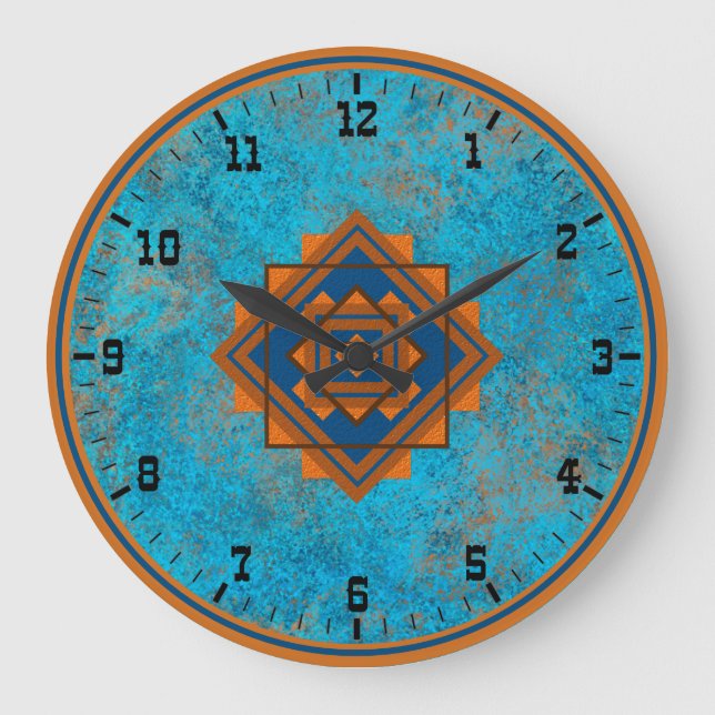 Southwest Mountain Peaks Turquoise Old West Style Large Clock (Front)