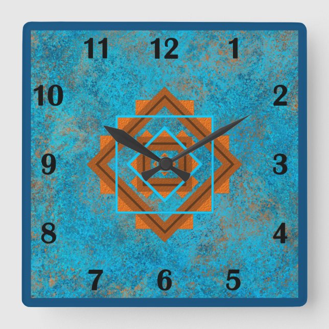 Southwest Mountain Peaks Turquoise Regular Style   Square Wall Clock (Front)