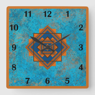 Southwest Mountain Peaks Turquoise Regular Style Square Wall Clock