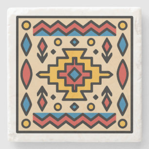 Southwest Native American Geometric Design Stone Coaster