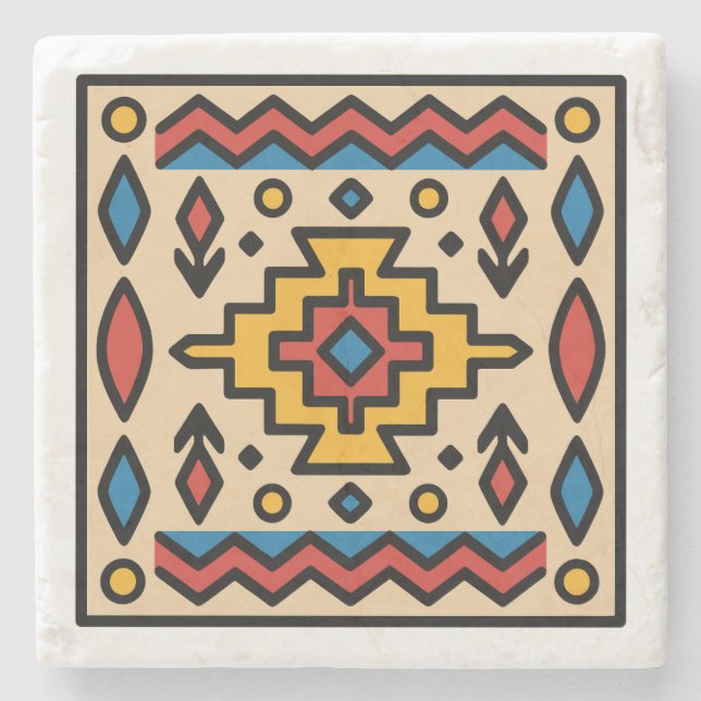 Southwest Native American Geometric Design Stone Coaster (Front)