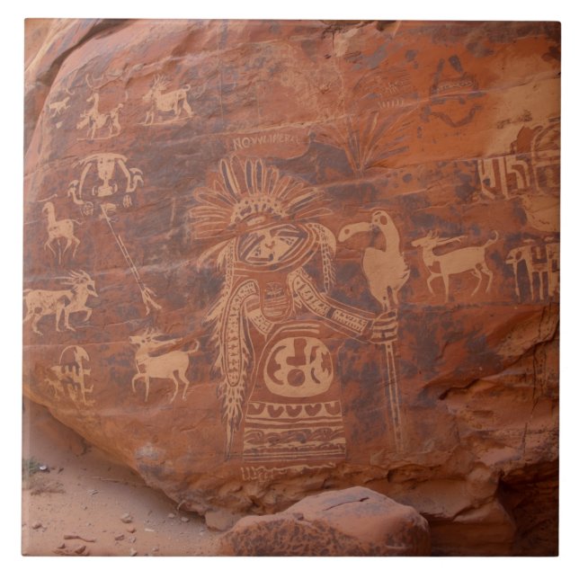 Southwest Native American Petroglyh  Ceramic Tile (Front)
