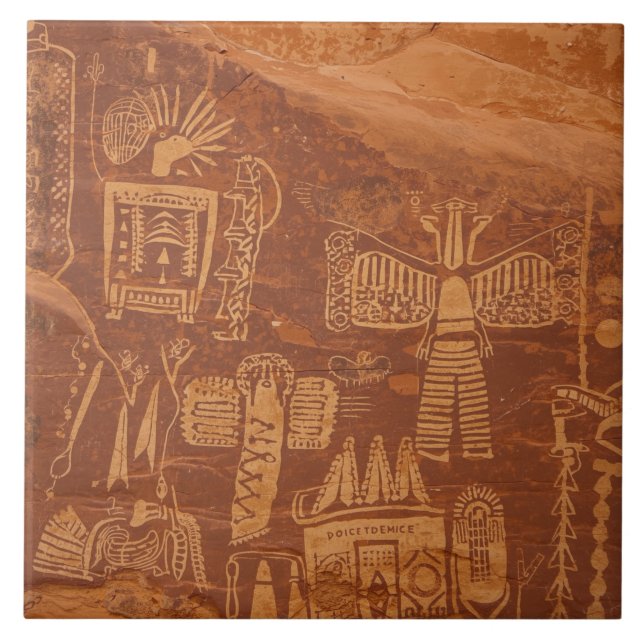 Southwest Native American Petroglyh  Ceramic Tile (Front)
