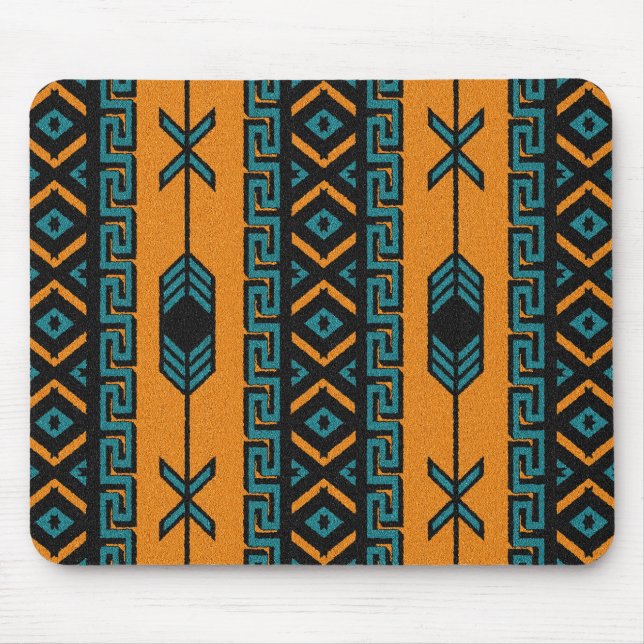 Southwest Orange Turquoise Tribal Aztec Design Mouse Pad (Front)