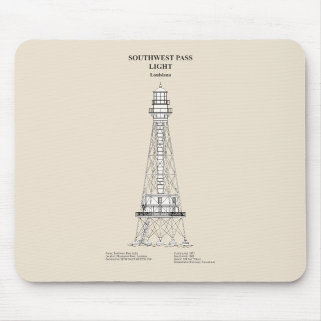 Southwest Pass Lighthouse - Louisiana - SBD Mouse Pad (Front)