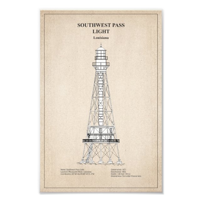 Southwest Pass Lighthouse - Louisiana - SBD Photo Print (Front)