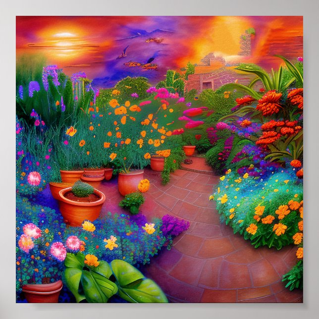 Southwest patio garden sunset poster (Front)