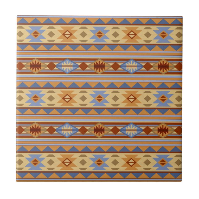Southwest Pattern Design Rust Grey Gold Ceramic Tile (Front)