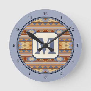 Southwest Pattern Design Rust Grey Gold Round Clock