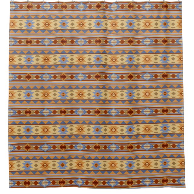 Southwest Pattern Design Rust Grey Gold Shower Curtain (Front)