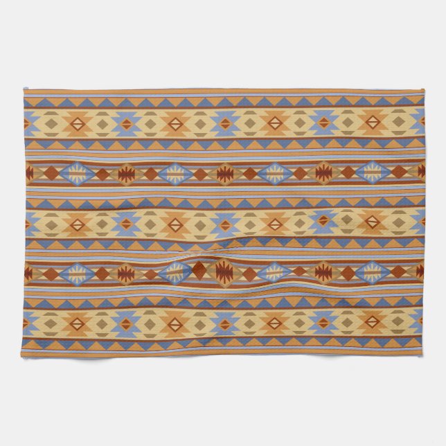 Southwest Pattern Design Rust Grey Gold Tea Towel (Horizontal)
