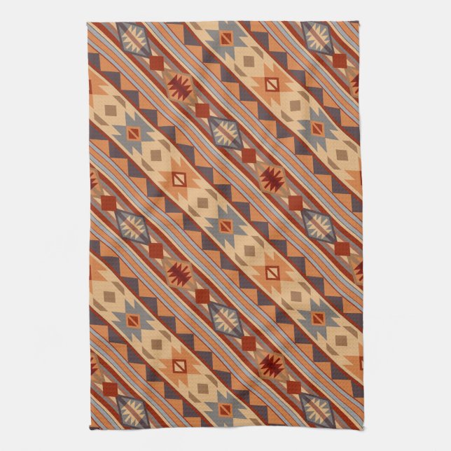 Southwest Pattern Design Tan Diagonal Tea Towel (Vertical)