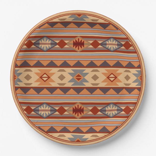 Southwest Pattern Design Tan Paper Plate (Front)