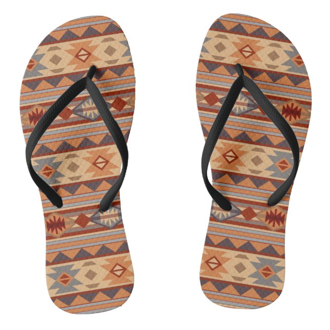 Southwest Pattern Design Tan Thongs (Footbed)