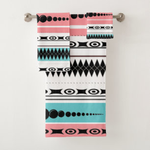 Southwest Pattern Summer Shades Blue, Rose, White Bath Towel Set