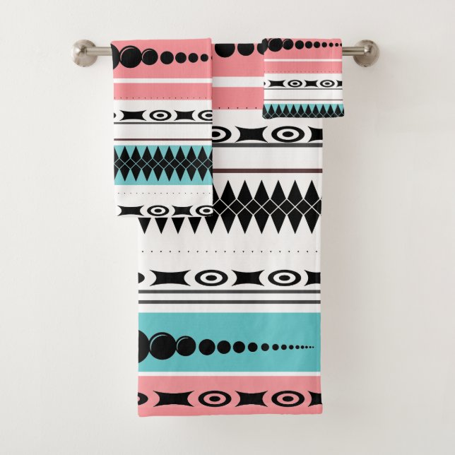 Southwest Pattern Summer Shades Blue, Rose, White Bath Towel Set (Insitu)