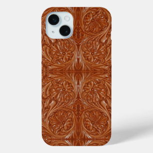 southwest pattern western country tooled leather iPhone 15 mini case