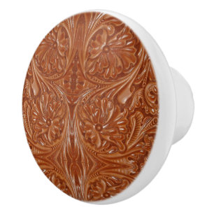 southwest pattern western country tooled leather ceramic knob