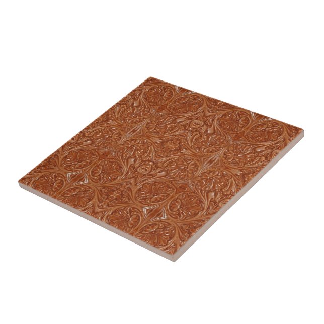southwest pattern western country tooled leather ceramic tile (Side)
