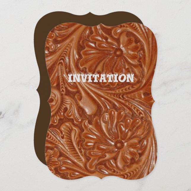 southwest pattern western country tooled leather invitation (Front/Back)