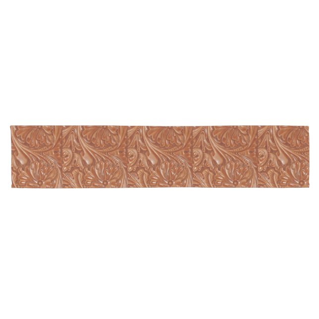 southwest pattern western country tooled leather short table runner (Horizontal)
