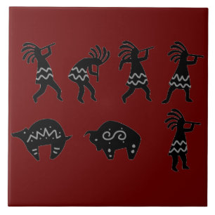 Southwest Petroglyh Dark Red Kokepli Ceramic Tile