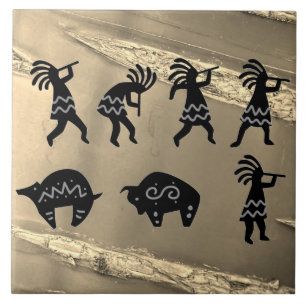 Southwest Petroglyh Sepia Kokopelli  Ceramic Tile