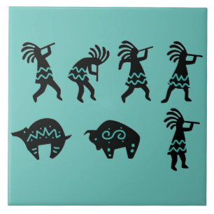 Southwest Petroglyh Turquoise Kokopelli Ceramic Tile