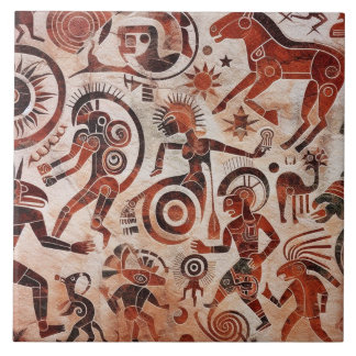 Southwest Petroglyph Design | Animals and Dancers Ceramic Tile