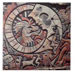 Southwest Petroglyph Design   Moon and Dancers Ceramic Tile