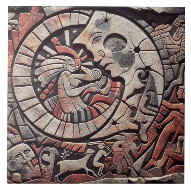 Southwest Petroglyph Design | Moon and Dancers Ceramic Tile (Front)
